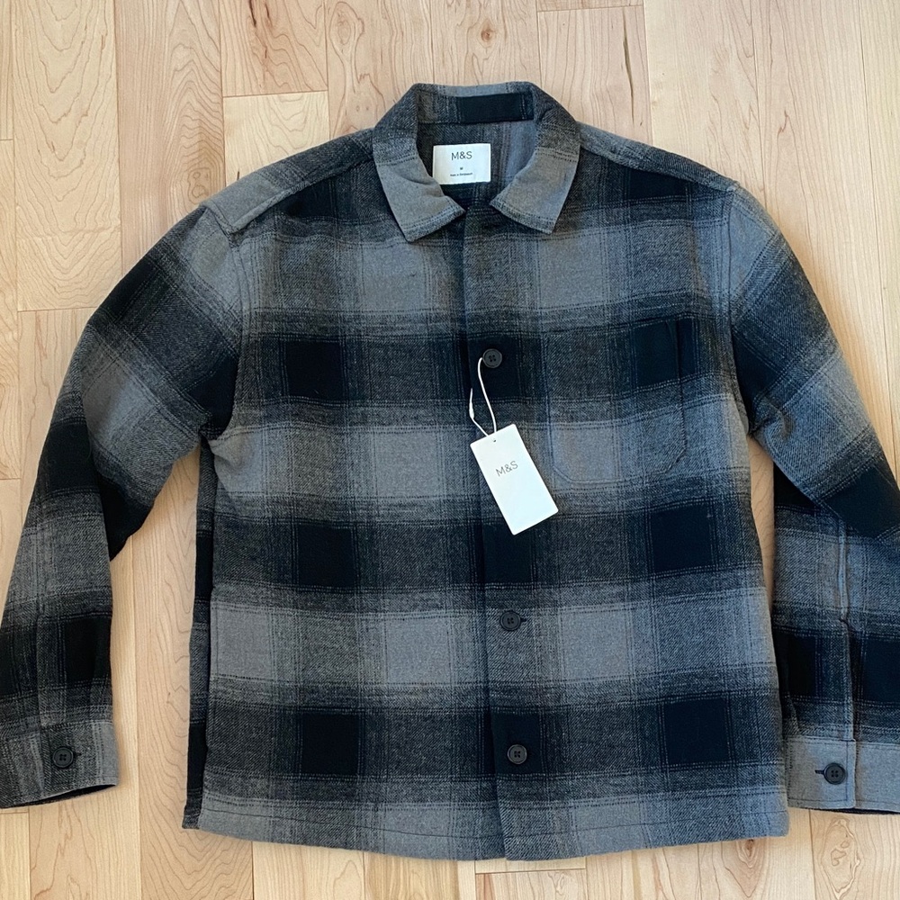 Men's Plaid Shirt Jacket - Black and Gray NWT